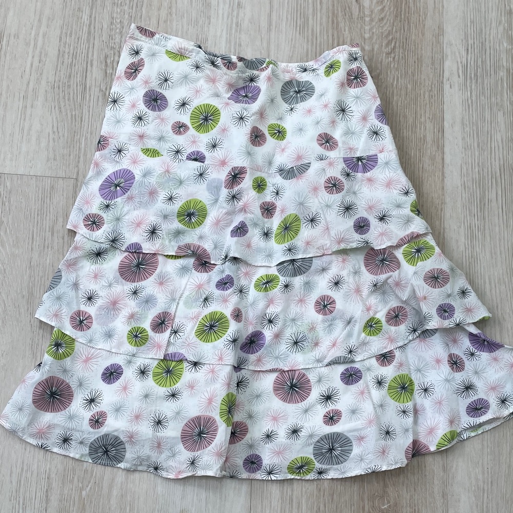 Odille White Tiered Skirt with Pink, Purple & Lime Green circles